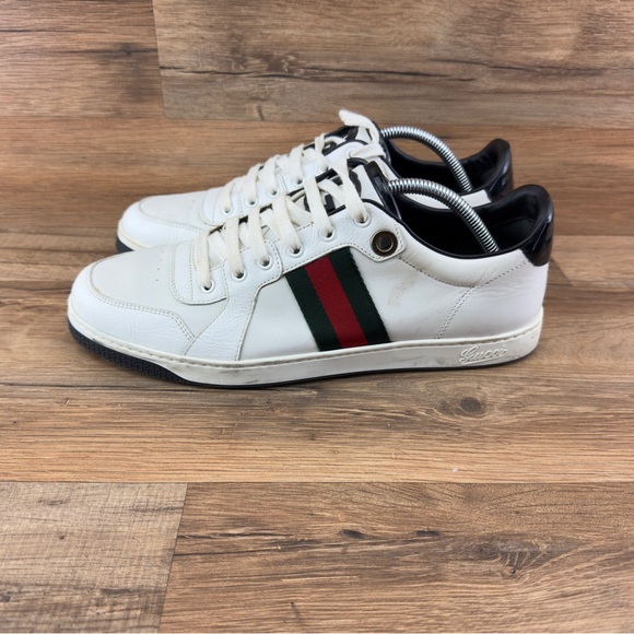 Gucci White/Black Leather Ace Web Detail Low Top 283115 Sneakers Size 9 - Picture 5 of 14